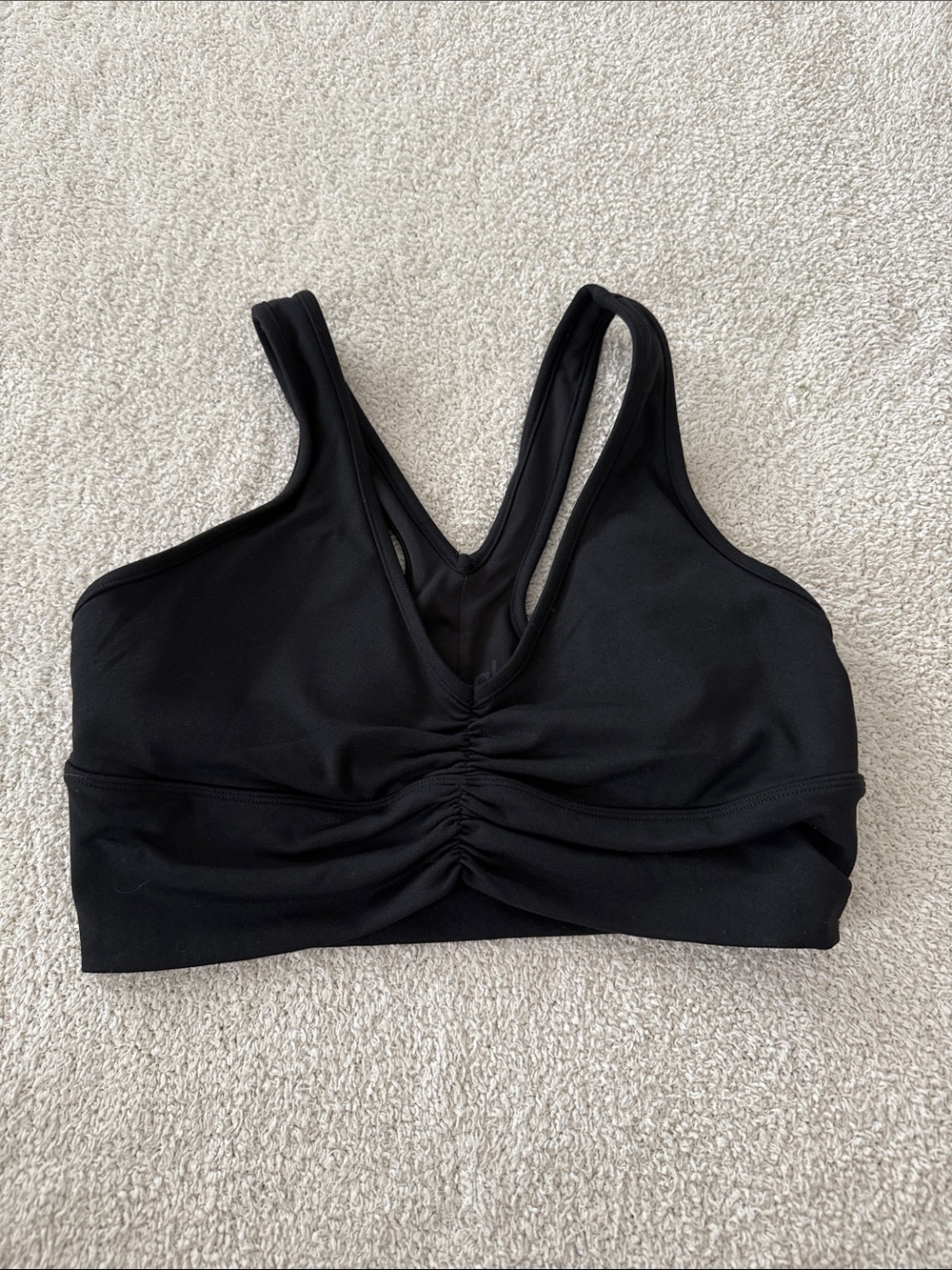 ALO Yoga Black Ruched Front Sports Bra